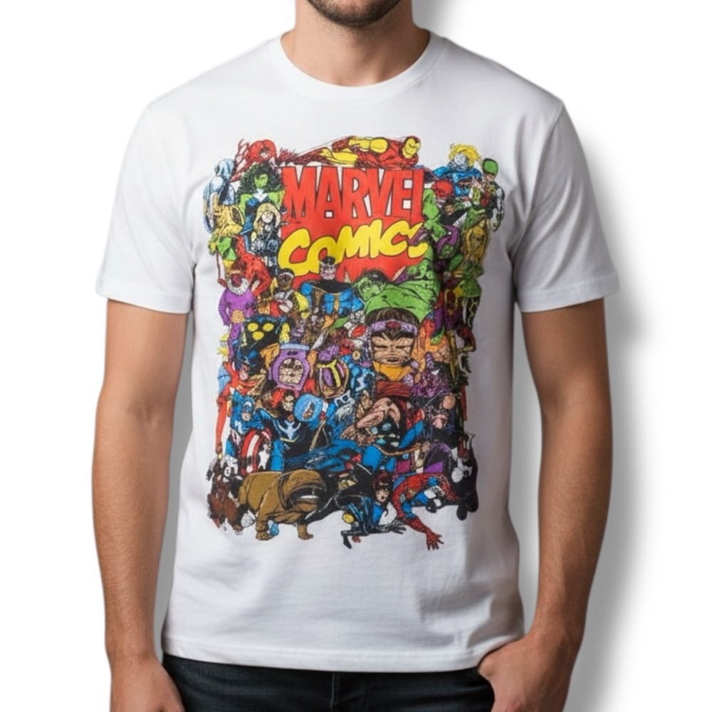 Marvel Comics Men’s Vintage Character Group White Crewneck T-Shirt‎ Size M